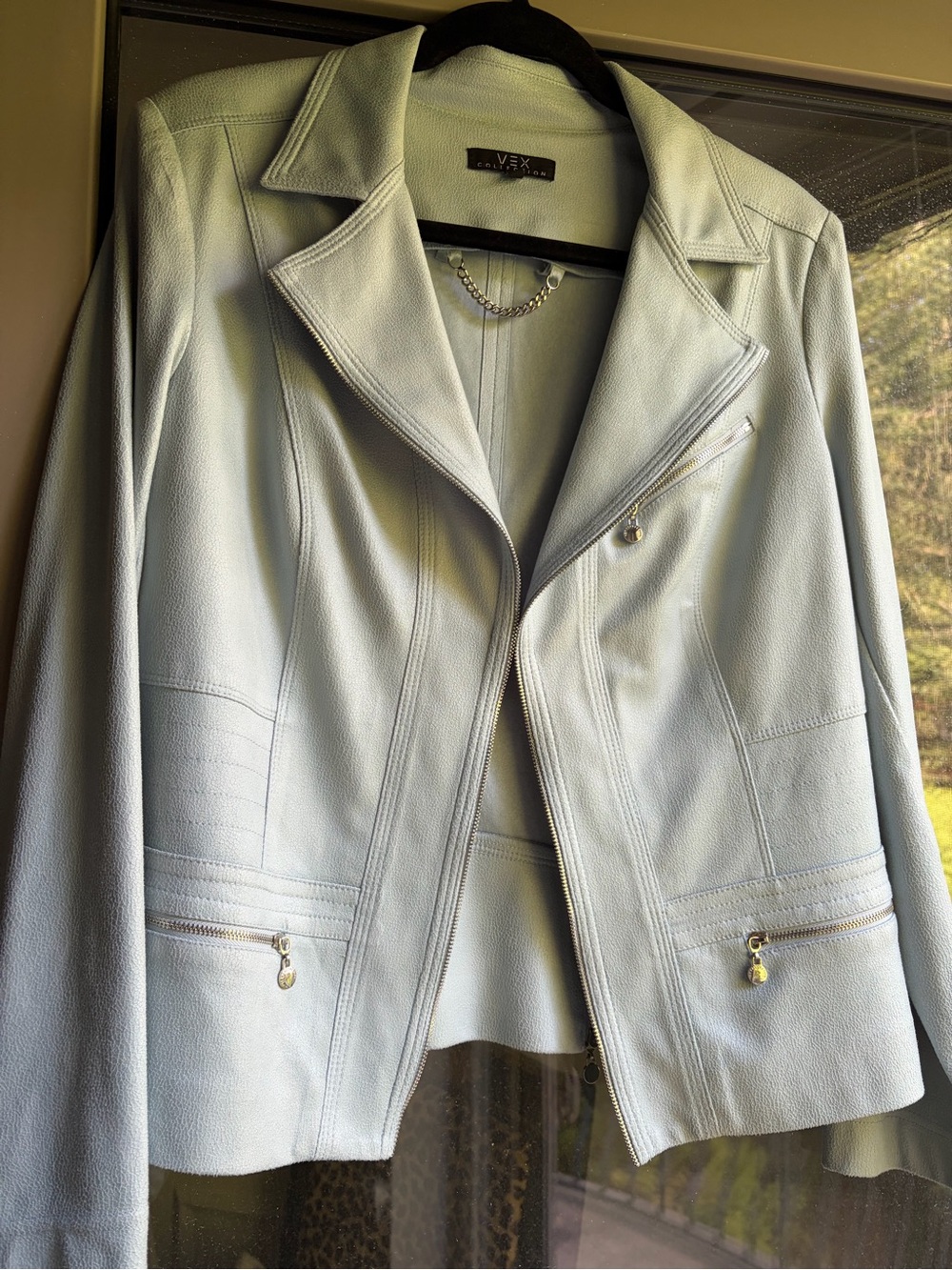 Vex by Melanie Lyne Women's Light Blue Faux Leather Jacket